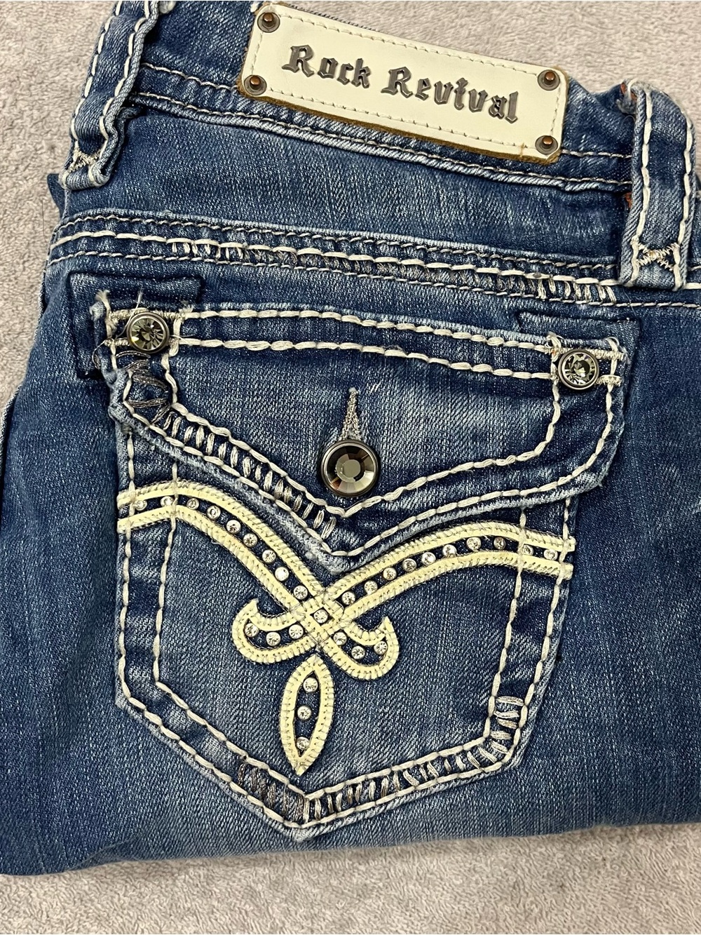 Rock Revival Jill Boot Jeans Womens 28 Blue Medium Bootcut Embellished 28x30